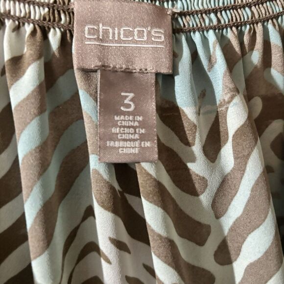 Chicos Top Womens Extra Large XL Multicolor Artsy Print Smocked Neck Blouse - Picture 7 of 9